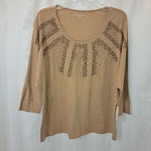 NWT Sz XL Falling Stars Coldwater Creek Tan Blouse with Accents